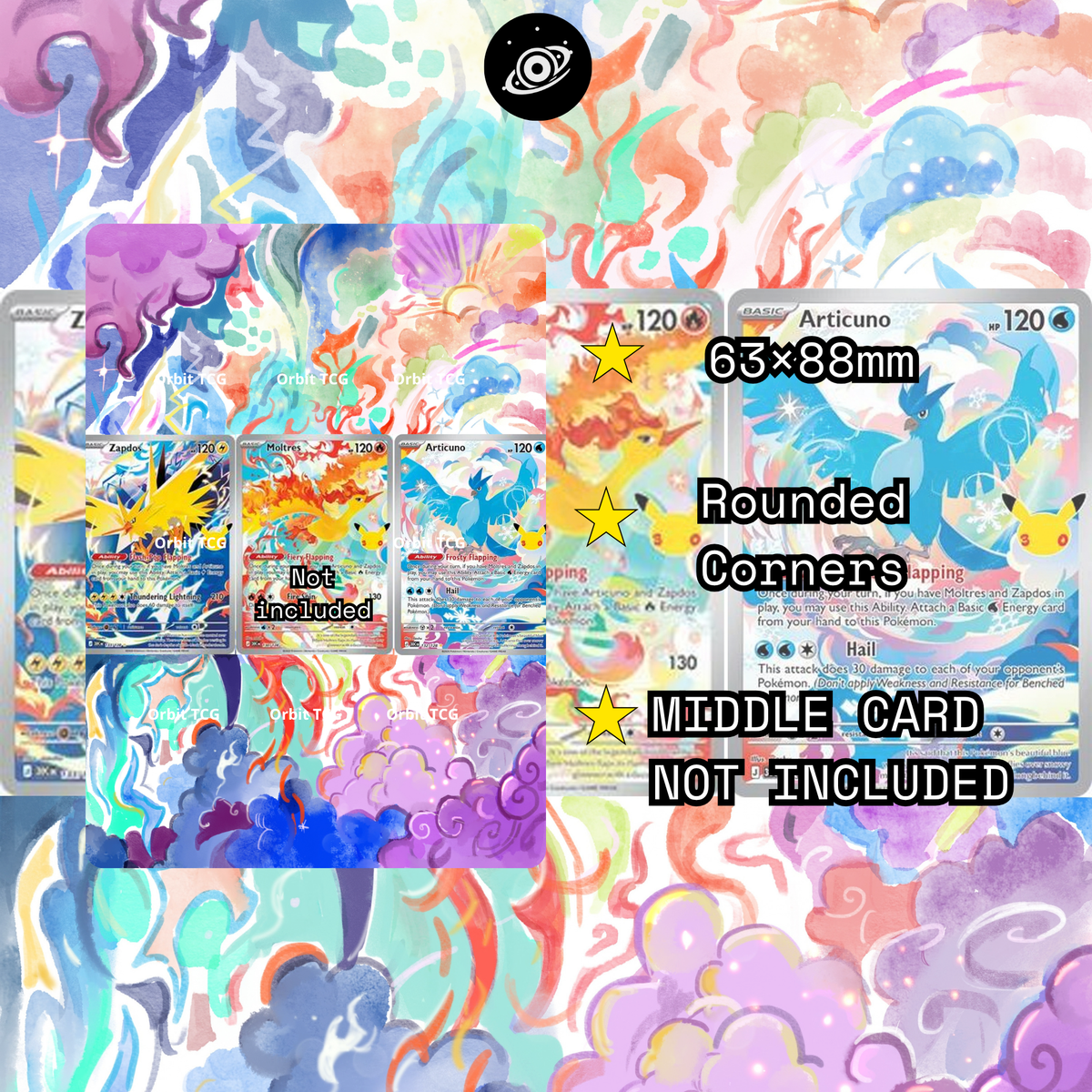 Zapdos, Moltres & Articuno Extended Art Background | Pokémon 30th Celebration | 30C 130 + 132 + 133